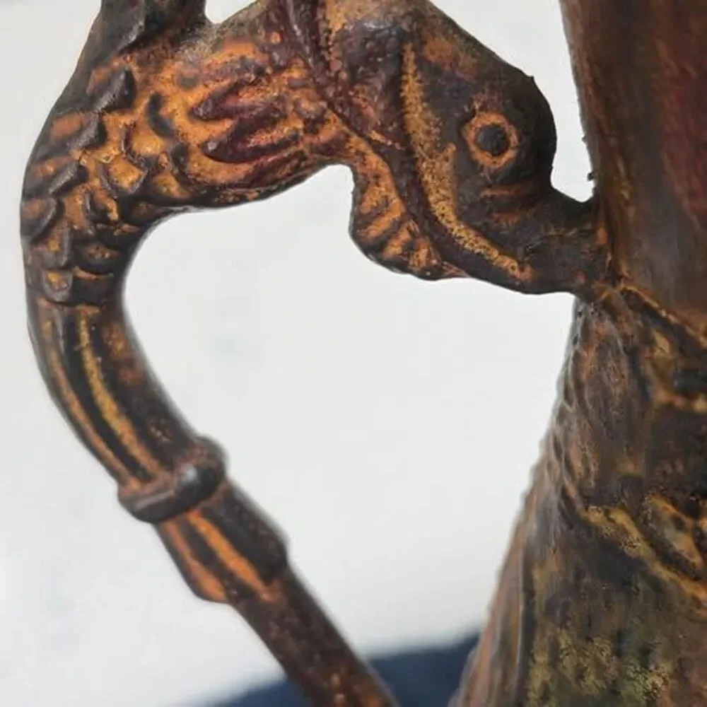 Vintage Cast Iron Decorative Teapot with Bird Spout and Fish Handle